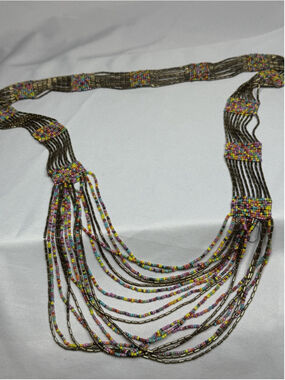 Handmade Multistrand Seed Bead 50” Necklace African Style Bugle Bead Statement